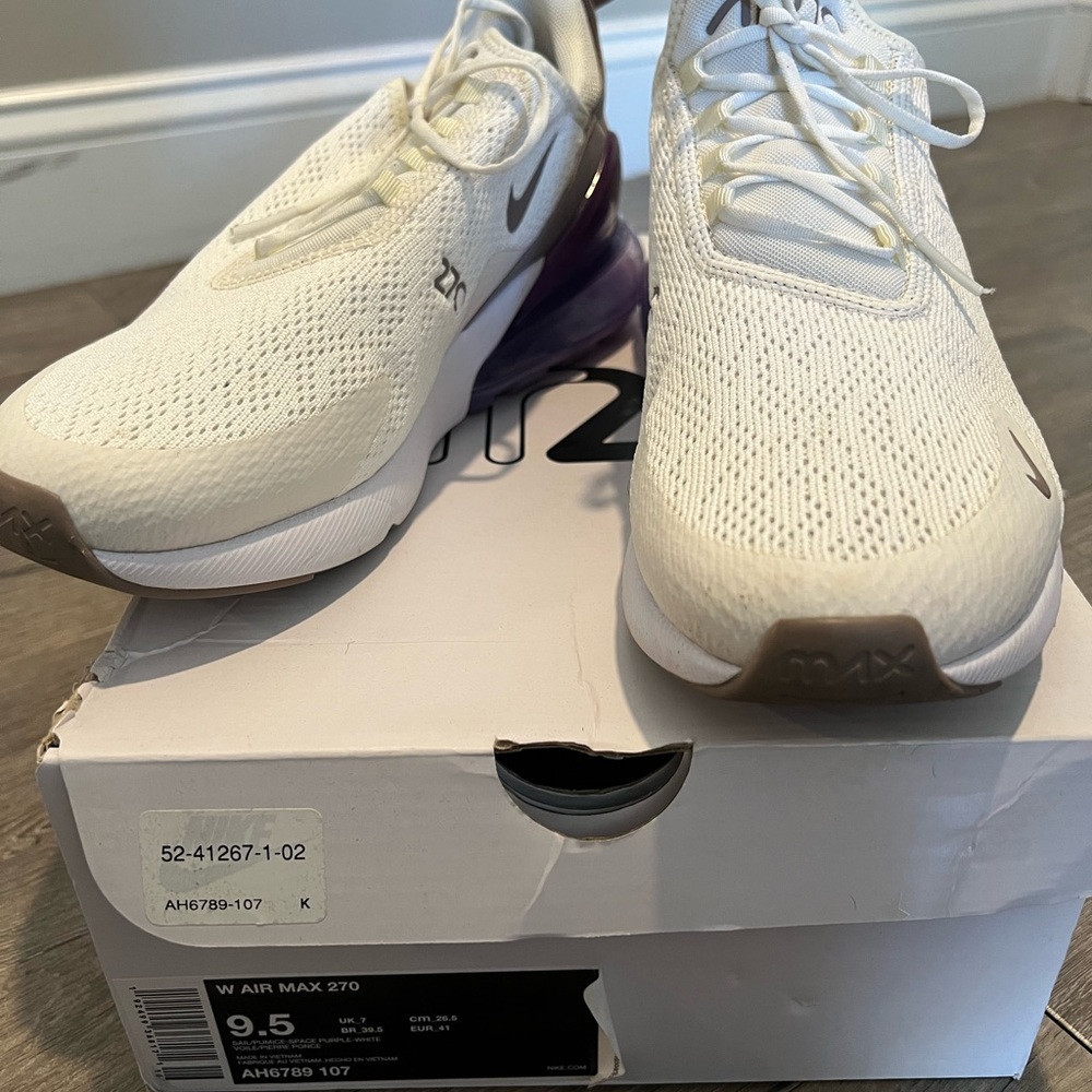 Women’s Nike Air Max 270 – Sail/Pumice/Space Purple/White, Size 9.5